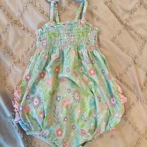 Ruffle Butts Green Floral Kids Matching Set